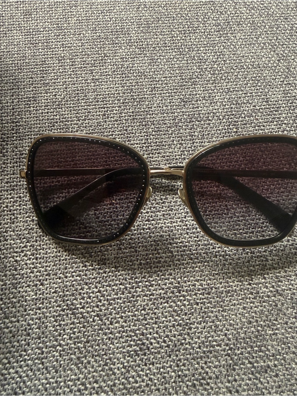 CHANEL Black Sunglasses with Gold Trim - Elegant Oversized Women’s Shades